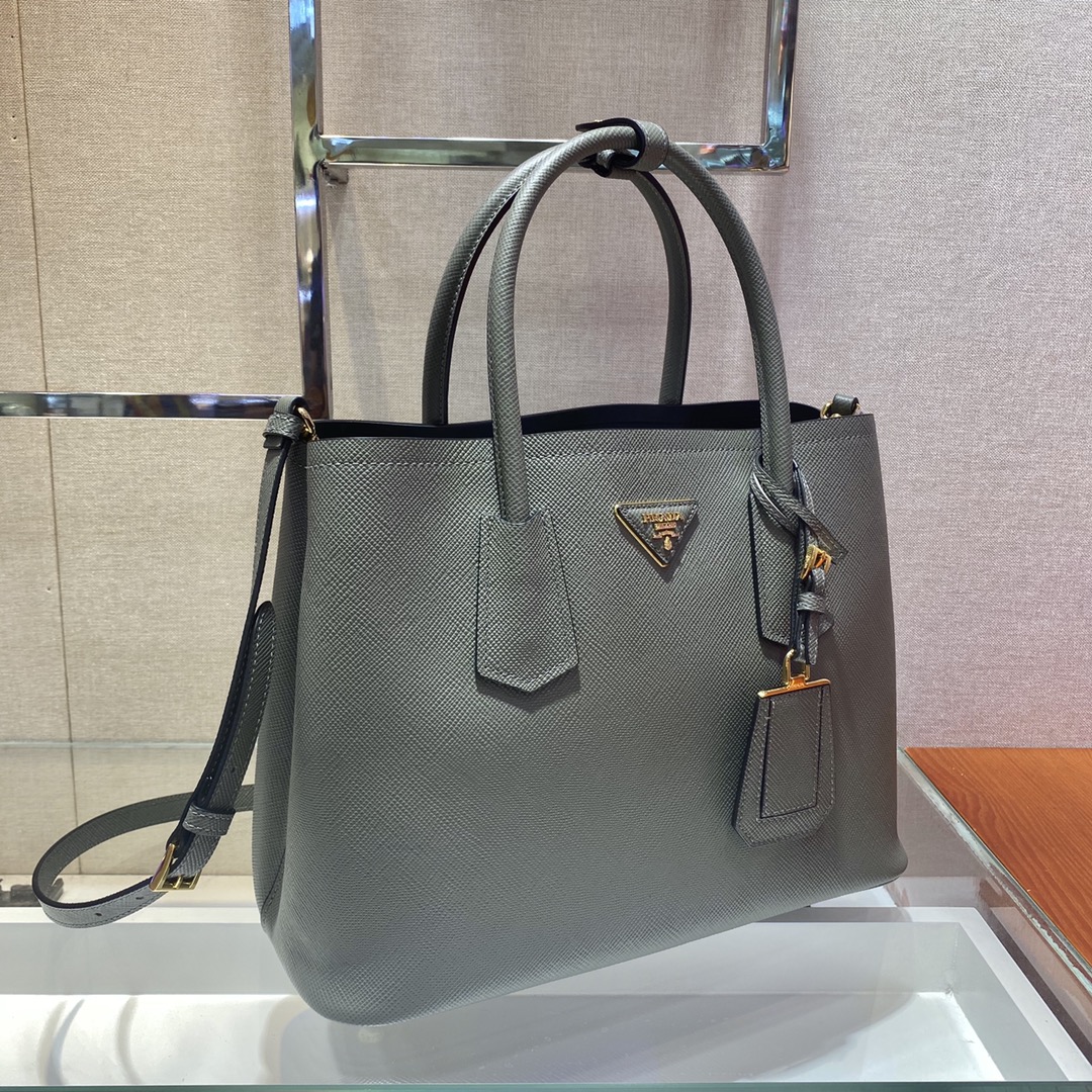 Prada Double Saffiano Leather Bag Shoulder Bag Grey 1BG775